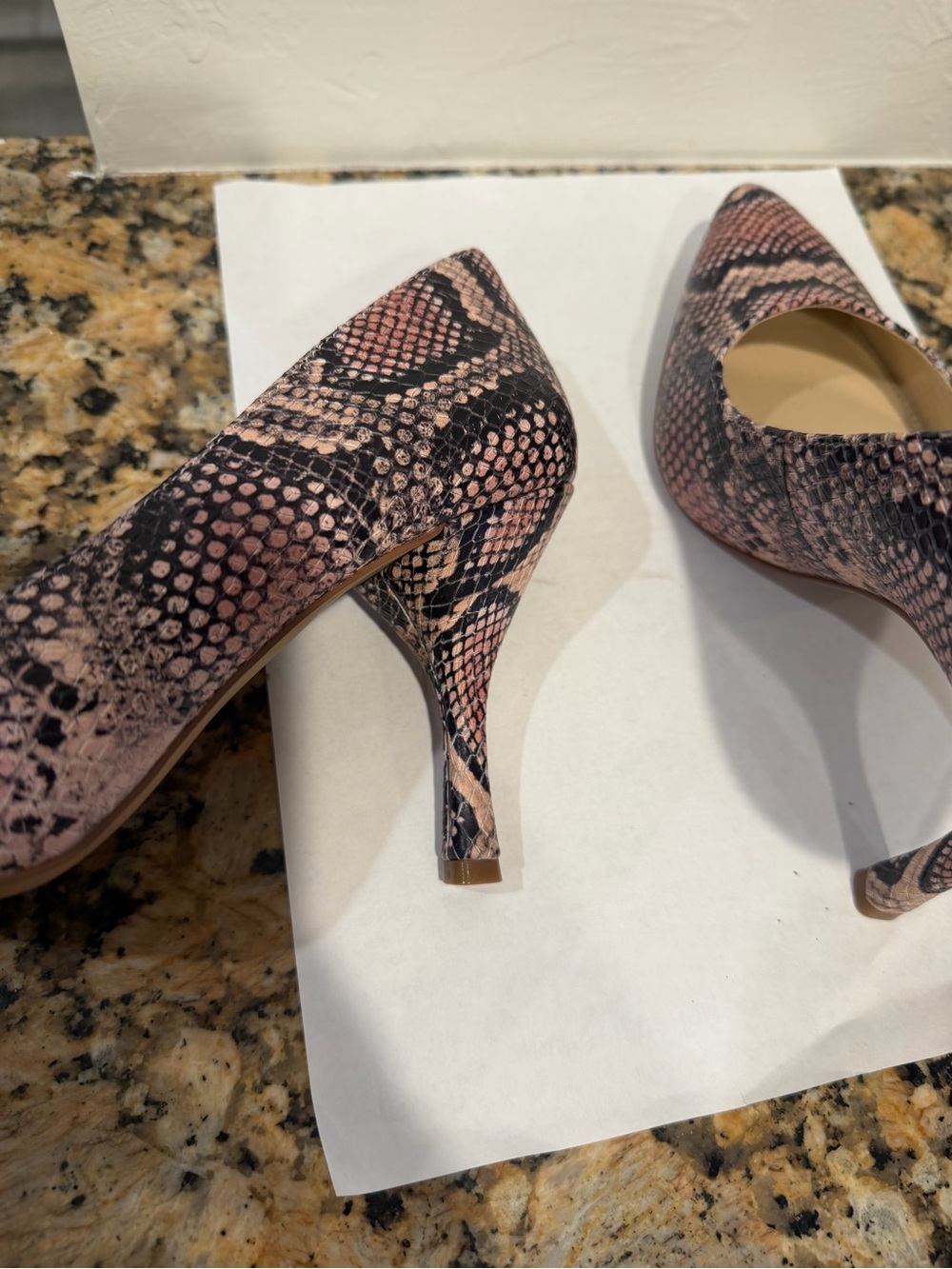 Vince Camuto Pink and Black Snake-Print Pointed Pumps - Picture 4 of 7